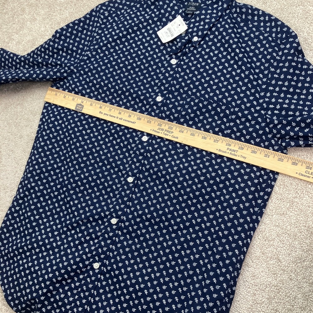 NEW J. Crew Mens L Button Front Shirt Navy White Leaf Print Flex Washed BT132 - Picture 6 of 7